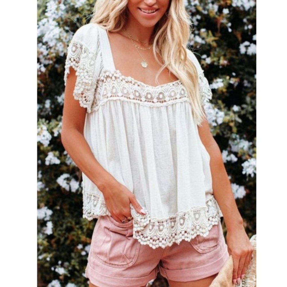 47553 Crochet Lace Trimmed Top
